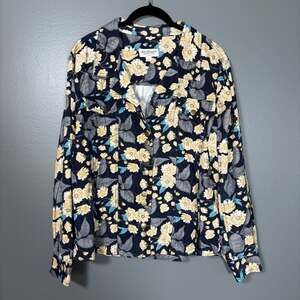 Norm Thompson Women's Blue & Beige Floral Corduroy Trucker Jacket - Size Large